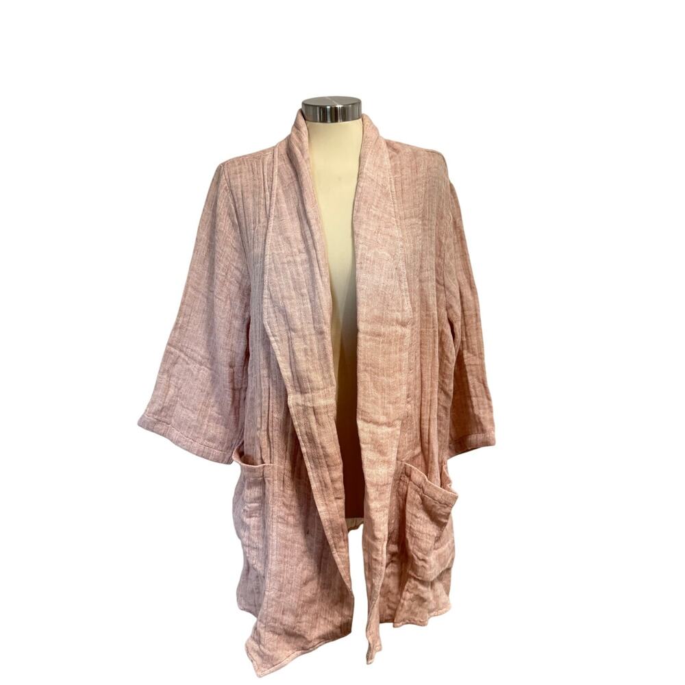 Soft Surroundings 1X Gauzy Open Front Cardigan Pink Linen Blend Lagenlook Plus
